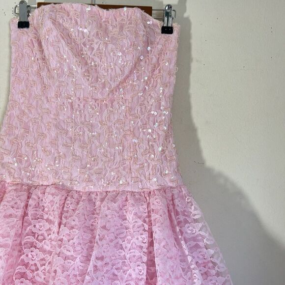 Vintage Lauralie Womens Dress Size 8 Pink Lace Tiered Sequins Barbie Core Tulle - Picture 2 of 6